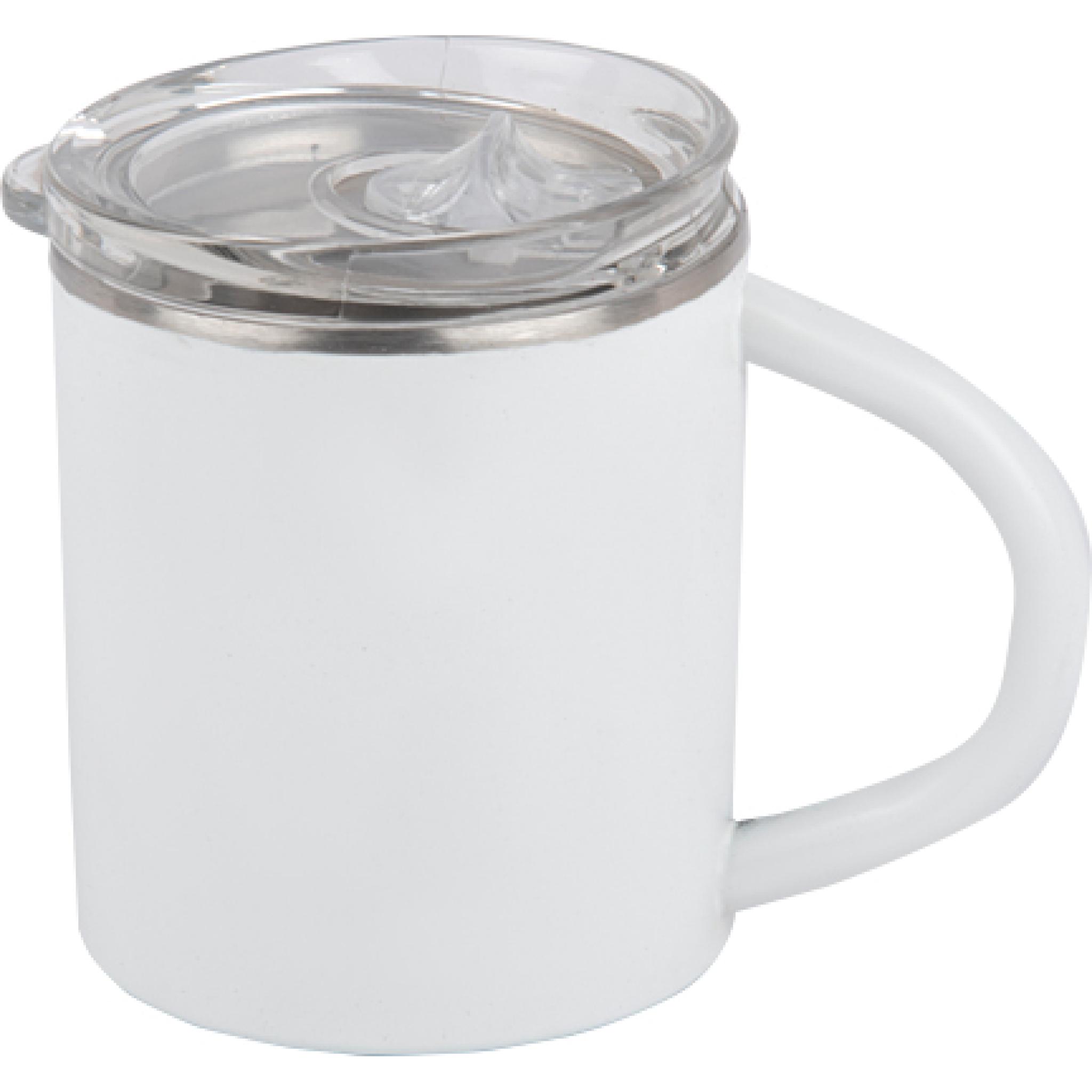 Stainless Steel Double Wall White Travel Mug with Lid, 300ml (Sippon80